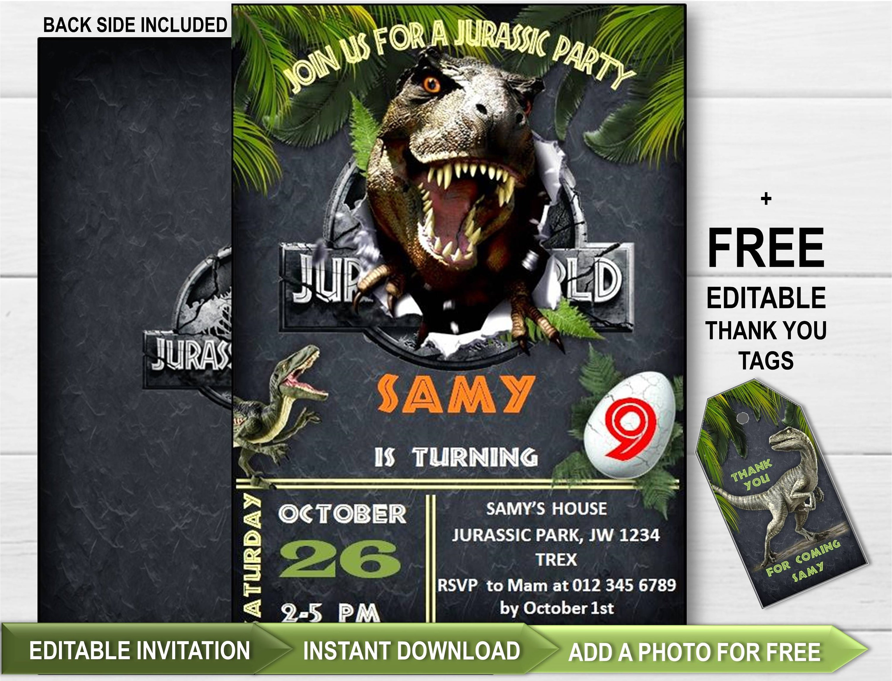 Jurassic World Party Invitation Party Invitation Party Etsy