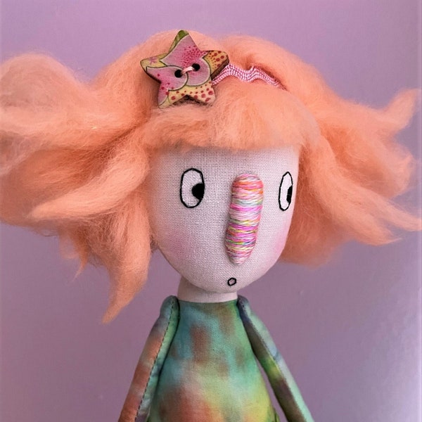 Handmade cloth doll, whimsical art doll, unique decor, fabric, textile, quirky