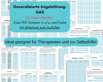 generalisierte Angststörung GAS- 26 Arbeitsblätter für Selbsthilfe/Therapeuten zur kognitiven Verhaltenstherapie- PDF digital download