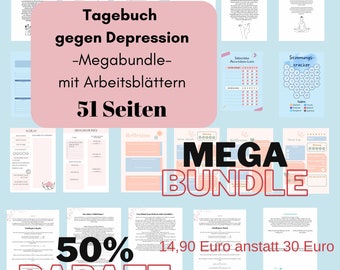 Tagebuch Stimmungstagebuch Depression Megabundle Achtsamkeitsübungen Block digital download Tagebuch Kalender Tagesplan Stimmungskalender