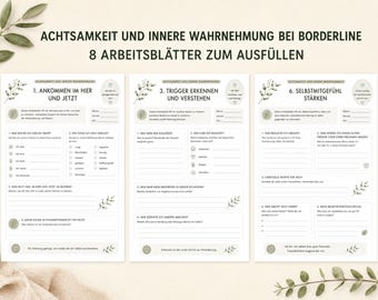 Borderline Mindfulness Worksheets PDF, 8 A4 Templates for Skills, Therapy, Self-Reflection & Inner Awareness