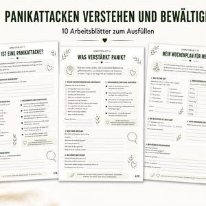 Panikattacken verstehen und bewältigen – 10 Arbeitsblätter zum Ausfüllen, Angsthilfe, Selbstreflexion, Therapie Begleitmaterial, Download