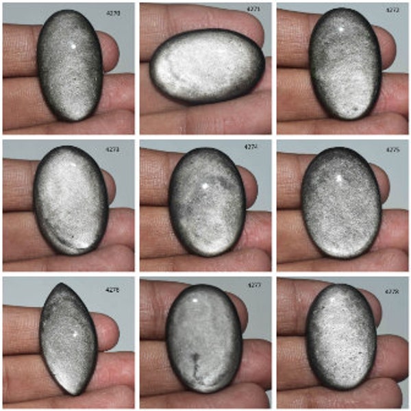 Silver Sheen Obsidian Cabochon, Silver Sheen Obsidian Natural Gemstone, Silver Sheen Obsidian Jewelry Making Stone
