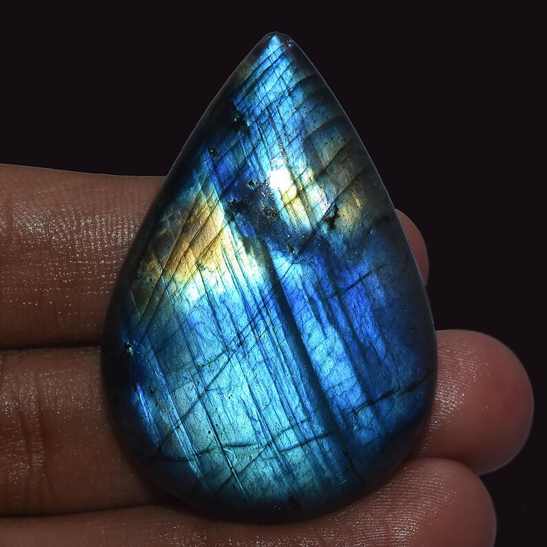 Natural Blue Fire Labradorite Cabochon-Labradotite AAA+ Gemstone Cabochon-Loose Labradorite Pear Shape-Size 46x32x8-Crt 93-MI392