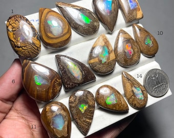 Natural Boulder Opal Inlay with Ethiopian Opal Cabochon: Loose Gemstone