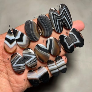 AAA+ Quality Black Banded Agate Pair Cabochon, Loose Black Banded Agate Gemstone For Jewelry
