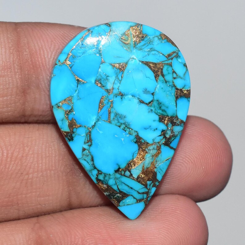 Oyster Sky Copper Turquoise Cabochon-Copper Turquoise Gemstone Cabochon-Copper Turquoise Pear Shape-Size32x23x5MM-Crt27.70-MI1710-B3