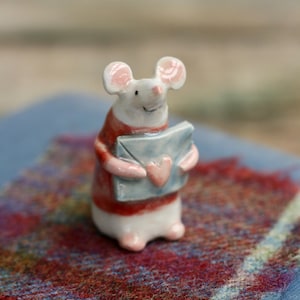 Handmade Ceramic Mouse Decoration Holding Letter