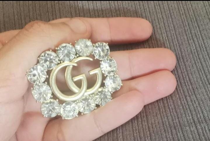Vintage Gucci Crystal Golden Brooch - Etsy