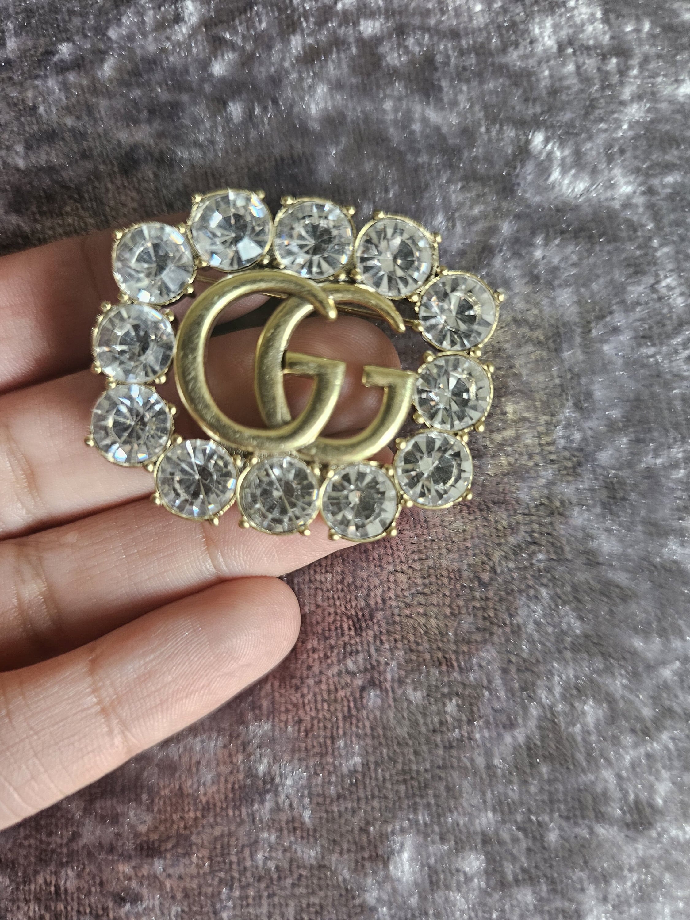 Vintage Gucci Crystal Golden Brooch - Etsy Vintage Gucci Crystal Golden Brooch - Etsy