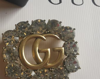 Vintage Gucci Crystal Golden Brooch - Etsy