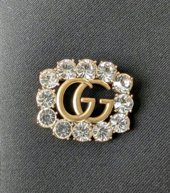 Vintage Gucci Crystal Golden Brooch - Etsy