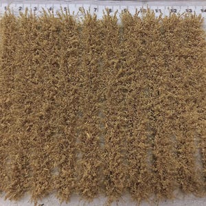 May include: A sheet of brown, dry, static grass for model railroading or other craft projects. The grass is arranged in rows and is approximately 15 inches wide.