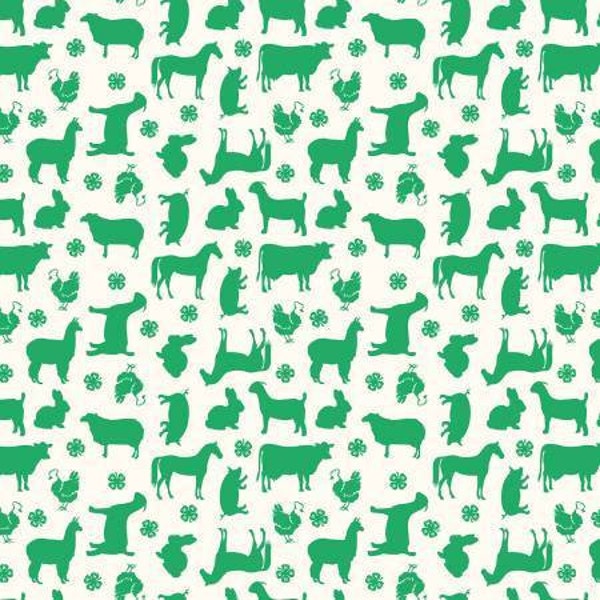 4H Animal and Logo Print Cotton Fabric - Cream