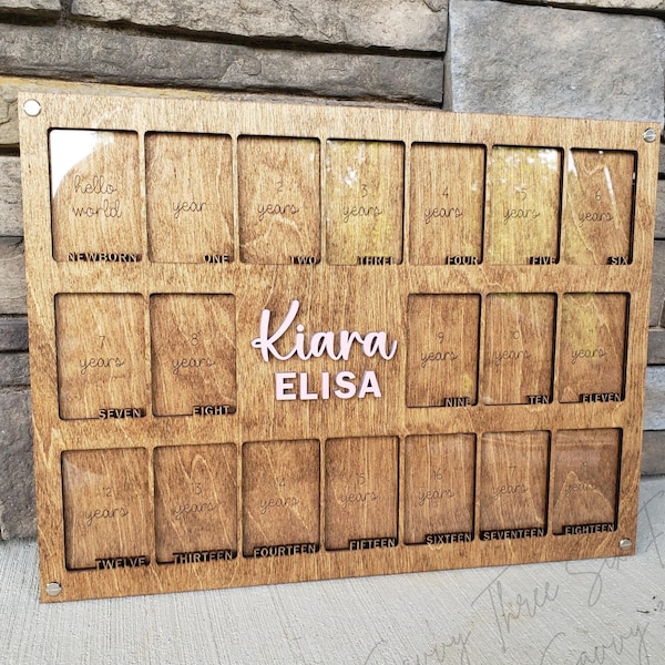 Newborn To 18 Years Old Picture Frame | Yearly Milestones | Lifetime Photo Holder | Custom Name Color | Birth To Adult | Childhood Memories