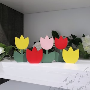 Tulips | Wood Flowers | Tiered Tray Spring Decorations | Kitchen Decorations | Spring Decorations | Choose Your Colors | Floral Decor