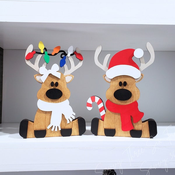 Sitting Reindeer | Shelf Sitter | Cute Reindeer | Fireplace Decor | Christmas Mantel | Christmas Decorations | Christmas Lights | Scarf