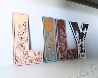 Wildflower Wall Decor | Wood Nursery Letters | 3D Floral Wooden Alphabet Letters | Girls Room | BOHO Name Sign