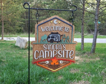 Welcome To Our Campsite | Personalized Camping Sign | Family Name Camper Decoration | Chain Included | Custom RV Choice | Campervan