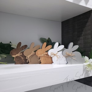 Sitting Bunny | Wood Bunnies | Tiered Tray Spring Decorations | Kitchen Decor | Chocolate | Easter | Rabbit | Sitting | Home Accents