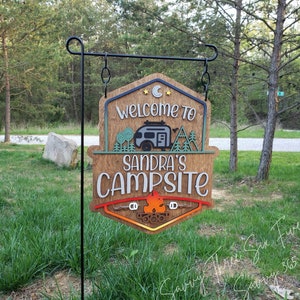 Welcome To Our Campsite | Personalized Camping Sign | Family Name Camper Decoration | Chain Included | Custom RV Choice | Campervan