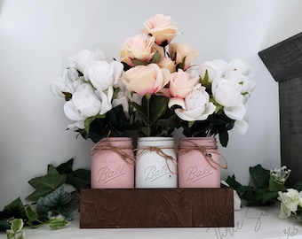 Mason Jar Crate | Wood Box | Pick Your Color | Holds Three 1 Quart Jars | Shelf Sitter | Wedding Centerpiece