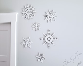Snowflake Decor | Winter Wall Hangings | Winter Decor | Wood Decorations | Falling Snowflakes | Snowflakes | Snowing | Christmas Decorations