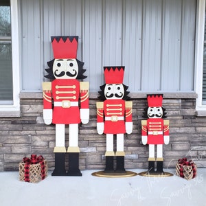 Nutcracker | Black Hair | Outdoor Christmas Decorations | Christmas Porch Decor | Multiple Sizes | Detachable Base | Yard Art | Winter | Red