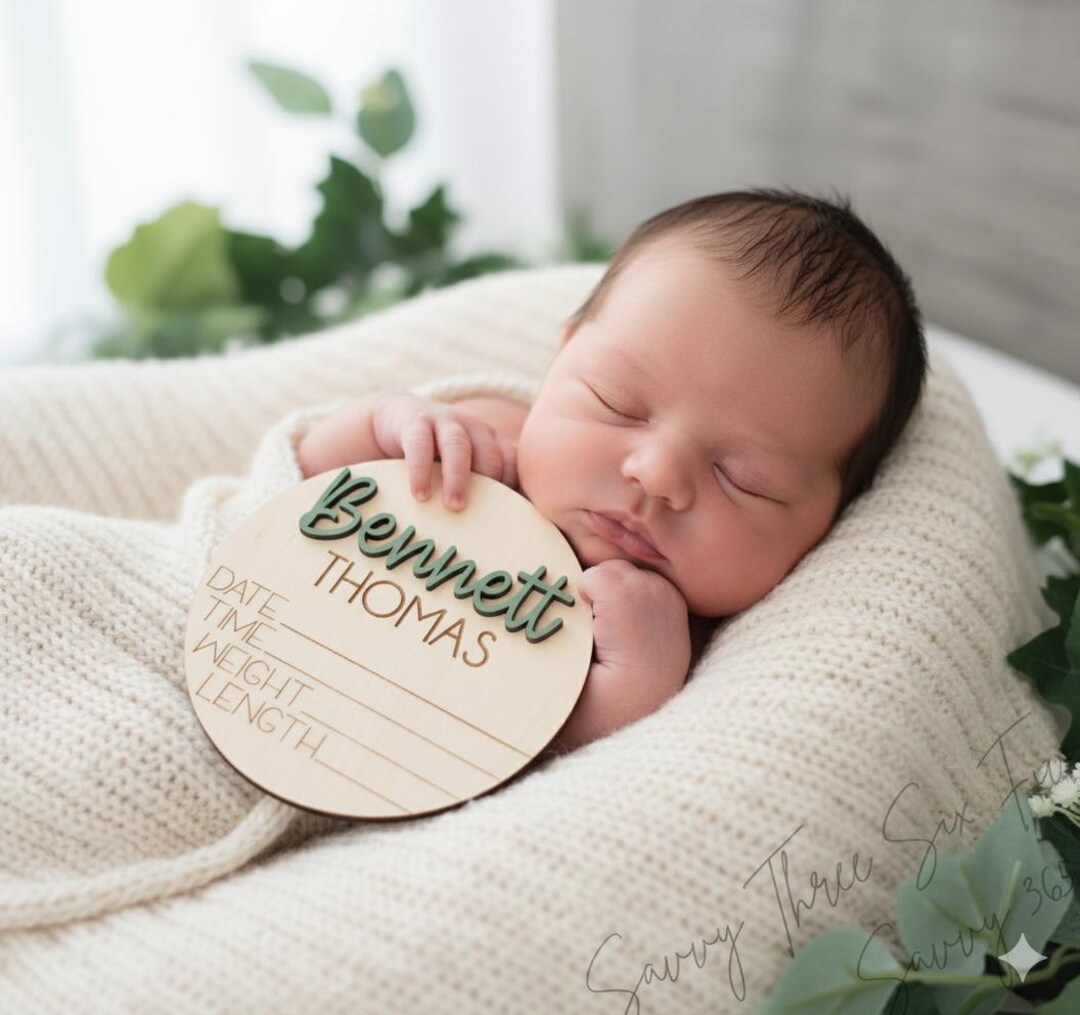 Baby Announcement Sign With Birth Stats | Birth Disk | Baby Shower Gift ...