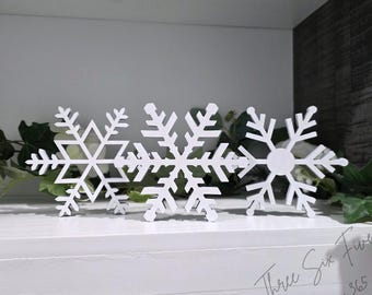 5" Wood Snowflakes | Tiered Tray Winter Decorations | Christmas Indoor Snow Decor