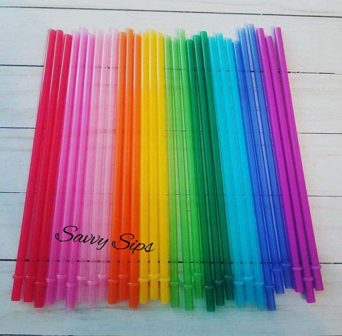 Okgd 100 Piece Reusable Hard Plastic Straws. BPA Free, 9 inch Long Stripe Drinking Straws, Outer Diameter 0.28 inch