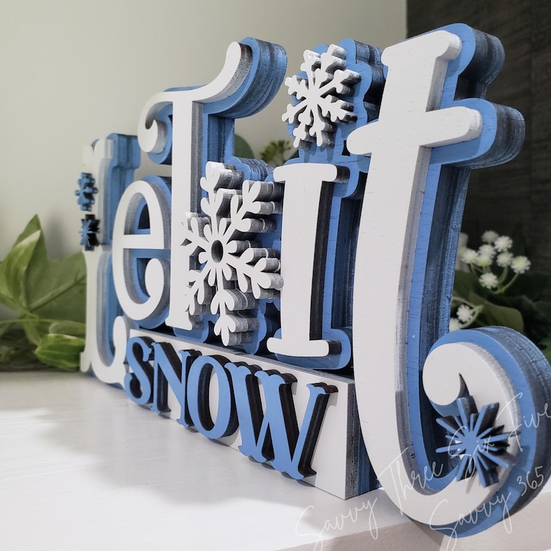 Let It Snow Winter Shelf Sitter Fireplace Decor Christmas Mantel