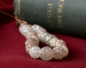 24 perles semi-transparentes « White Skunk » du commerce africain vénitiennes anciennes - perles intercalaires vintage 034-1
