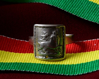 Vintage  Rasta silver Lion of Judah Ring Handmade Moambessa Ring Rasta Haile Selassie  23-1