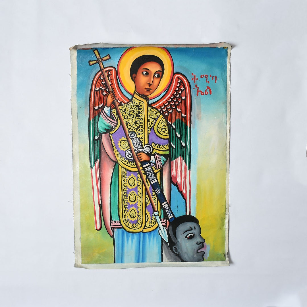 Ethiopian Painting St. Michael Hand Painted Ethiopian Orthodox Church
