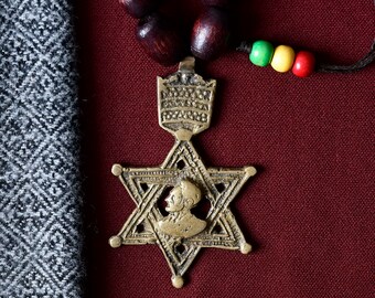 Collier rasta Croix étoile de David éthiopienne, grande breloque étoile de David messianique Collier Rasta Haile Selassie 19-2