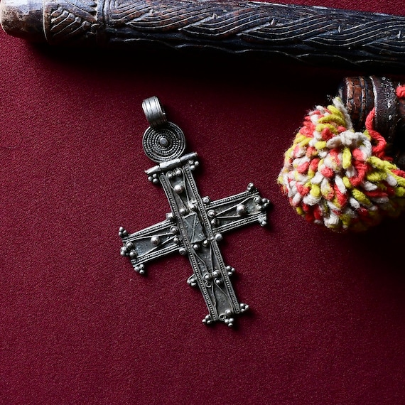Old Silver Ethiopian cross, Coptic Cross pendant,… - image 1