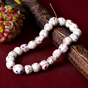 Vintage Ethnic African Tribal Clay Beads Black White 12 pcs