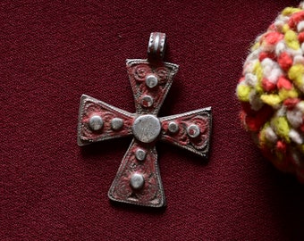 Altes silbernes äthiopisches Kreuz, koptischer Kreuzanhänger, äthiopisch-orthodoxes Kreuz, handgemachter äthiopischer Silberanhänger, afrikanisches Kreuz 034-2