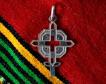 Silbernes äthiopisches Kreuz, Koptisches Kreuz Anhänger, kyrillisches Kreuz, handgemachter äthiopischer Silberanhänger, afrikanischer ethnischer Kreuz Anhänger 23-3