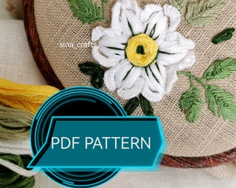 Embroidery White Flower Digital Download PDF Pattern