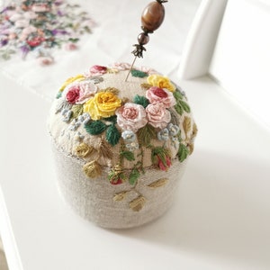 Basket Hand-Embroidered Pin * Basket Hand-Embroidered Pin *
