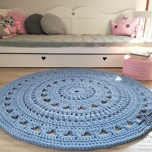 NEW COLORS, crochet rug, Doily rug, Round carpet, round rug, knitt carpet, babys rug, hand knitted Light BLUE crochet rug or choice of color