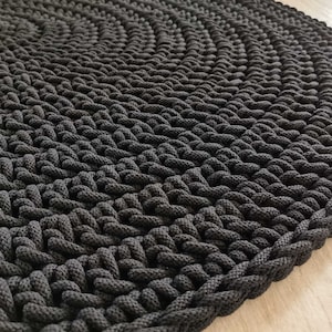 Many Colors, Many Sizes, Modern CROCHET RUG, Round rug, Teppiche, Children rug, Crochet carpet, Large crochet floor rug, BLACK crochet rug