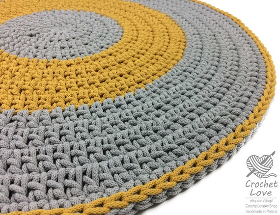 Handmade Gray Mustard Round Rug Area Nursery