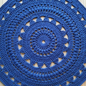 Handmade Large Round Crochet Rug Doily Rug, Cotton Cord Rug, Natural Carpet, Modern Rug Teppich T-shirt yarn crochet rug CORNFLOWER BLUE RUG