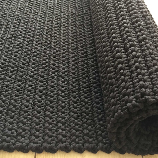 rectangular CROCHET RUG, rectangular carpet, crochet rug, knitt carpet, hand knitted rug, BLACK rectangular rug or choice of color