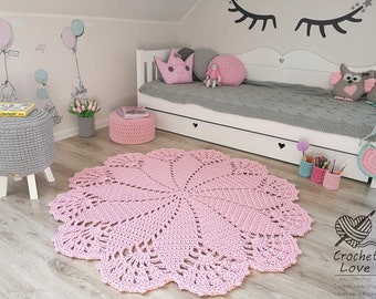 Many colors, sizes 130cm - 180cm, Handmade Crochet Rug, Natural Carpet Cotton Cord Rug, Doily Rug, Play Mat, Baby nursery carpet, PINK rug