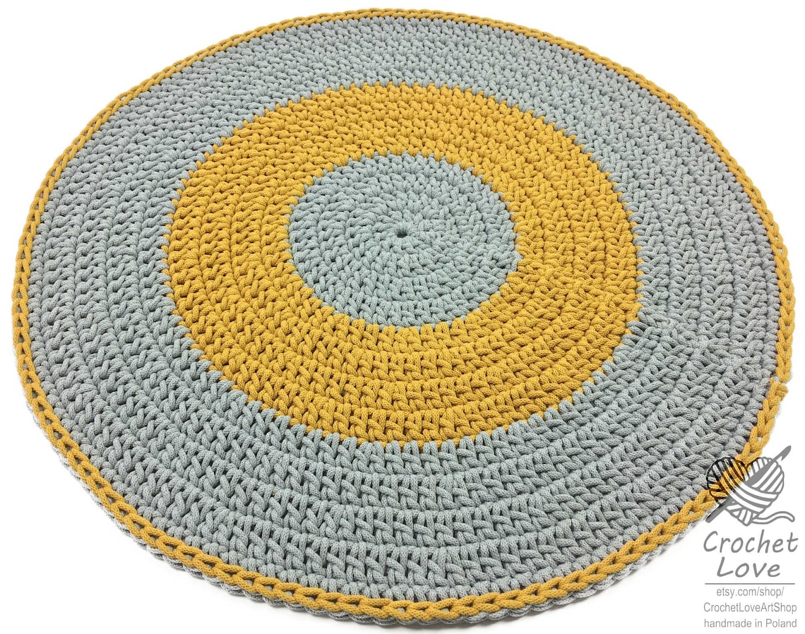 Handmade Gray Mustard Round Rug Round Area Rug Nursery Rug Etsy