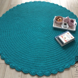 Many Colors, Many Sizes, Modern CROCHET RUG, Round rug, Teppiche, Runde teppich, Children rug, Crochet carpet, cotton  EMERALD crochet rug